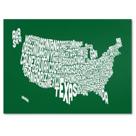 Trademark Fine Art Michael Tompsett 'FOREST-USA States Text Map' Canvas Art, 14x19 MT0224-C1419GG